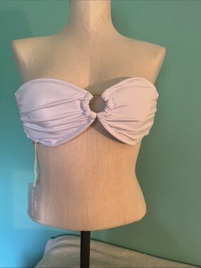 Kenny Flowers White Bandeau Bikini Top with Gold Ring Accent